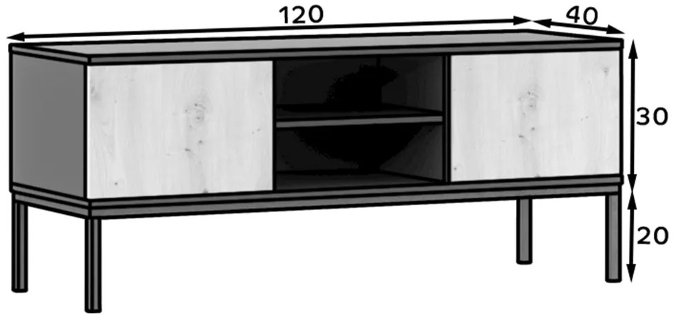 TV állvány LANZZI 120x40 cm, fekete/művész tölgy