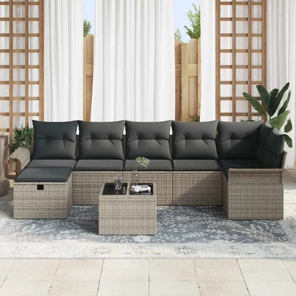 Kerti Kanapé Szett párnával 8 pcs Szürke 297,5 x 132,5 x 85 cm