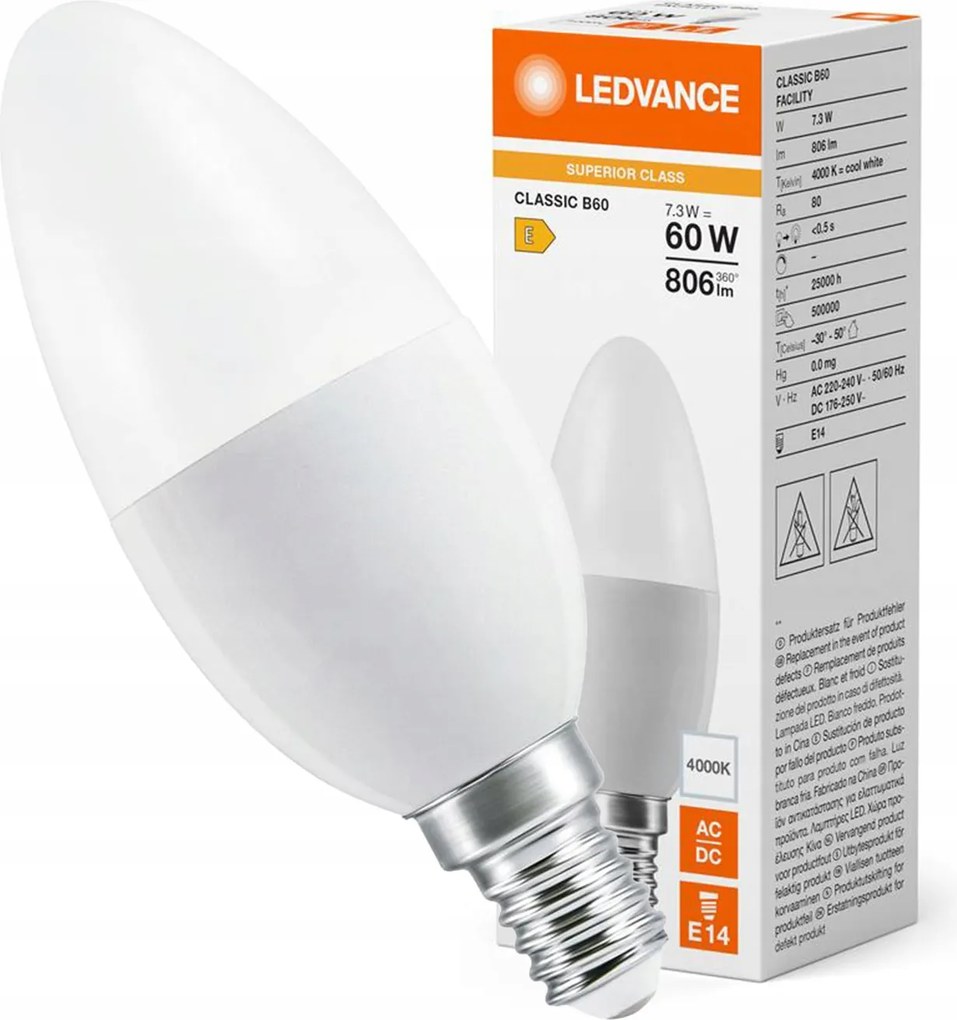 Led izzó B37 E14 7,3W 60W 806lm 4000K Semleges fehér Ledvance