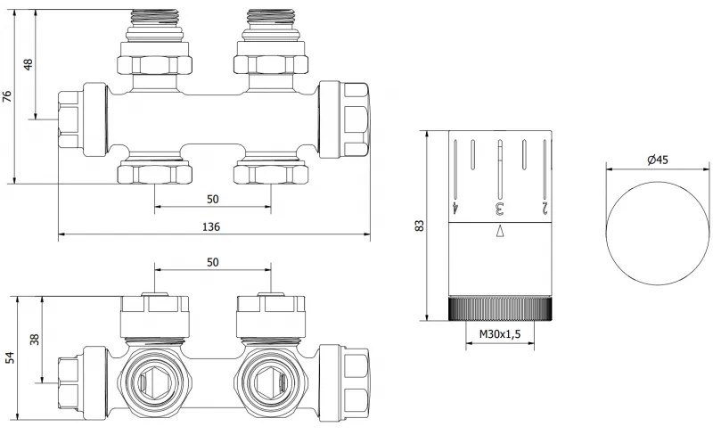 Mexen, Mexen G05 szett termosztatikus sarok/egyszerű, Duplex, DN50, złoty - W908-958-50