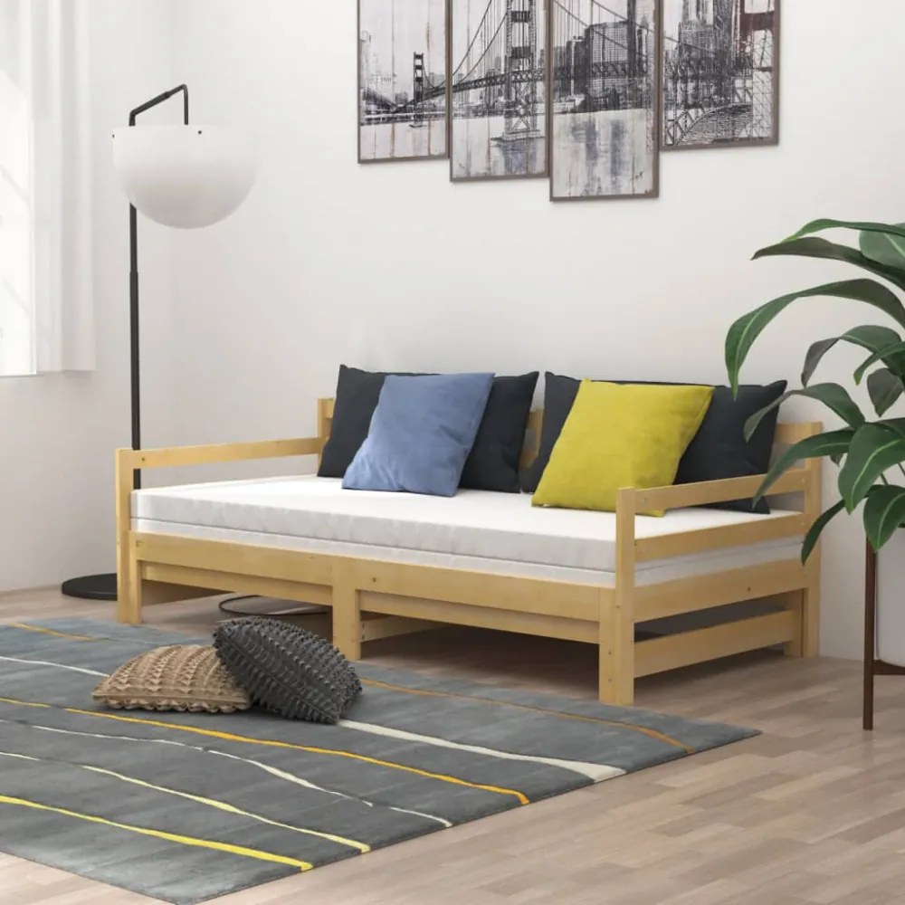 Tömör fenyőfa kihúzható kanapéágy 2 x (90 x 200) cm