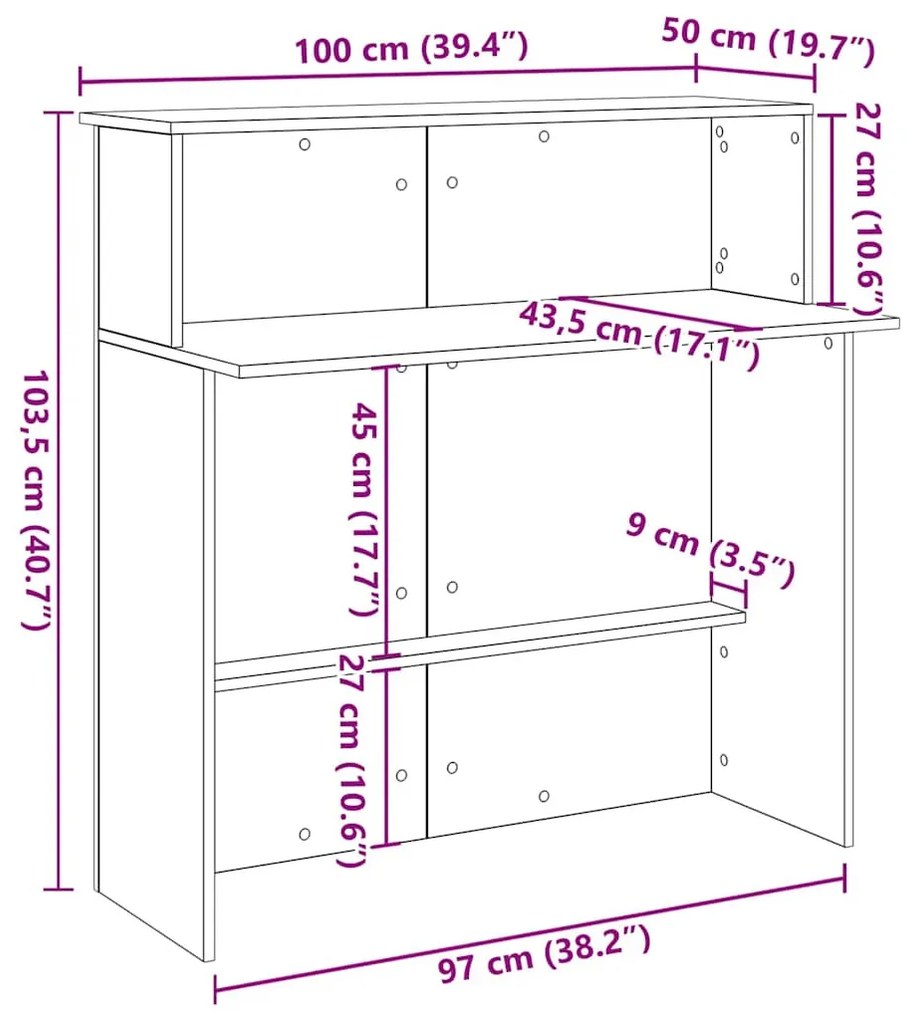recepciós pult szürke sonoma 100x50x103,5 cm szerelt fa