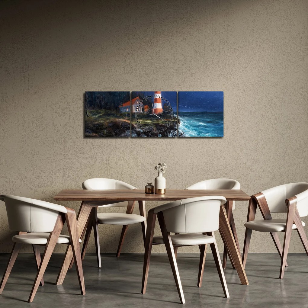 Kép - világítótorony az óceán partján, akvarell (órával) (90x30 cm)
