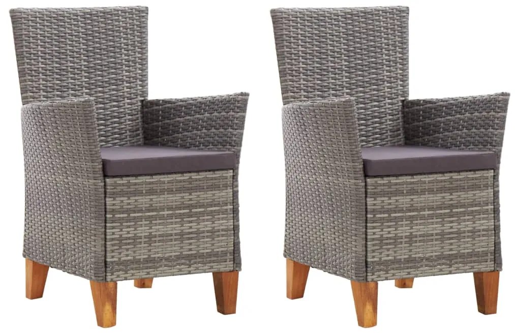 vidaXL 2 db szürke polyrattan kerti szék párnával
