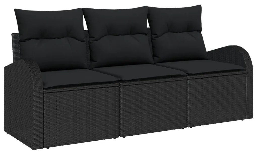 3 darabos kerti kanapé szett párnákkal fekete poli rattan