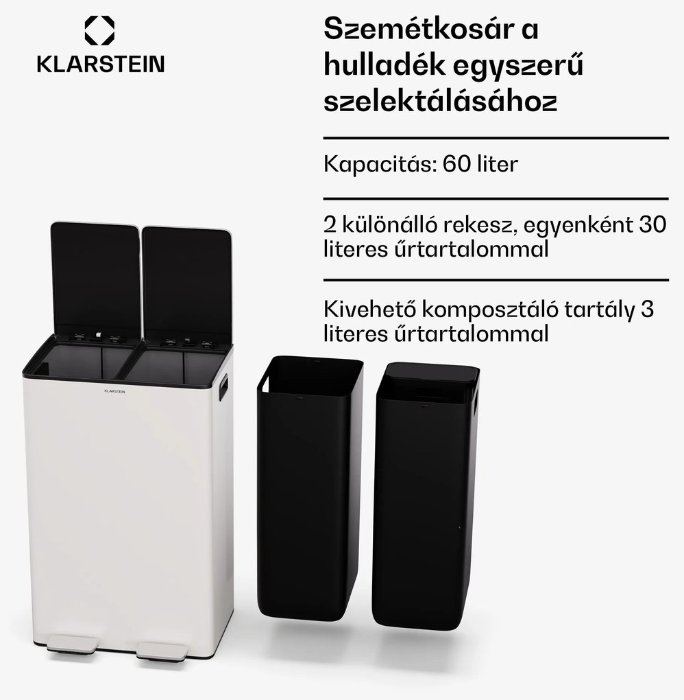Klarstein EcoVista, hulladékgyűjtő komposztálóval, 60 l + 3 l/tároló, + komposztáló, Soft-Close