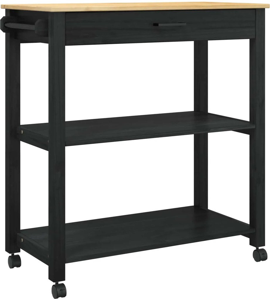 vidaXL Konyhai kocsi MONZA Fekete 84 x 40 x 88,5 cm Tömör fenyőfa