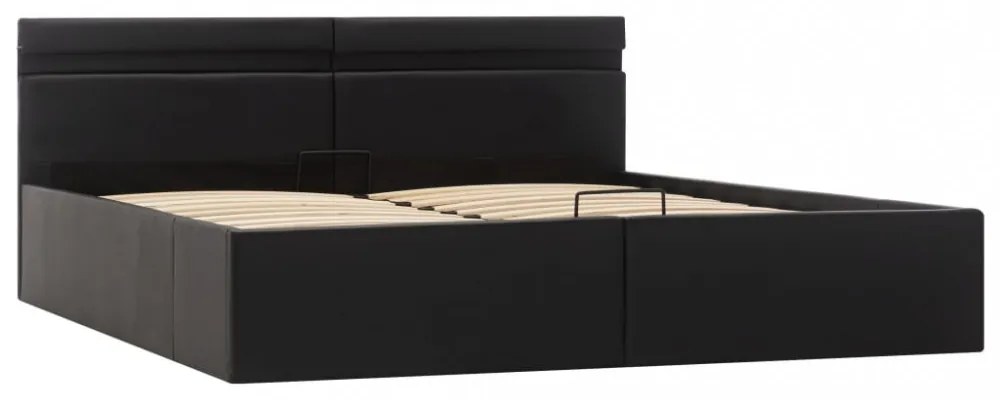 fekete műbőr LED-es hidraulikus ágykeret 180 x 200 cm