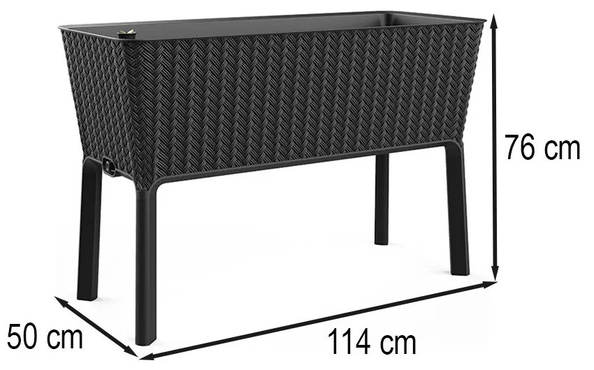 Splendor megemelt műanyag kerti virágláda 120l fonott rattan