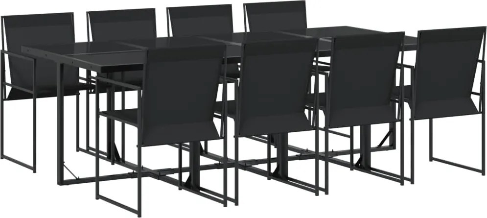 vidaXL 9 részes fekete textilén kerti étkezőgarnitúra