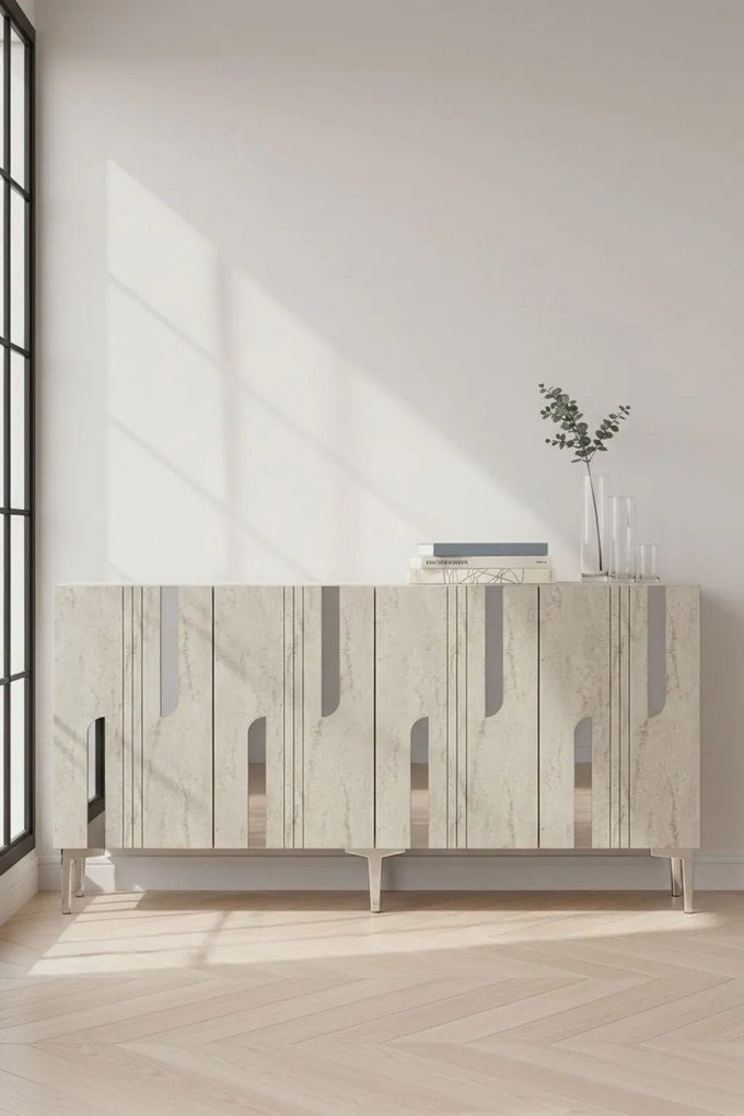Nota komód, fehér-travertin, 150 cm – TR555CHM1705