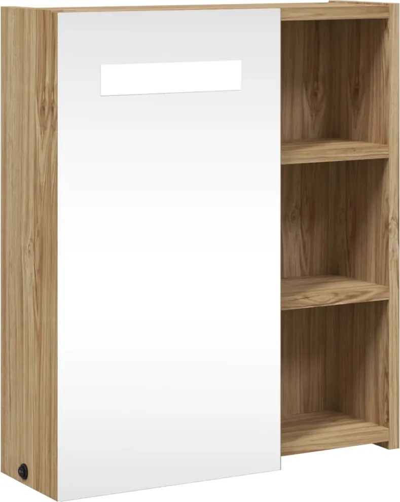 vidaXL tölgyszínű tükrös fürdőszobaszekrény LED-del 45 x 13 x 52 cm