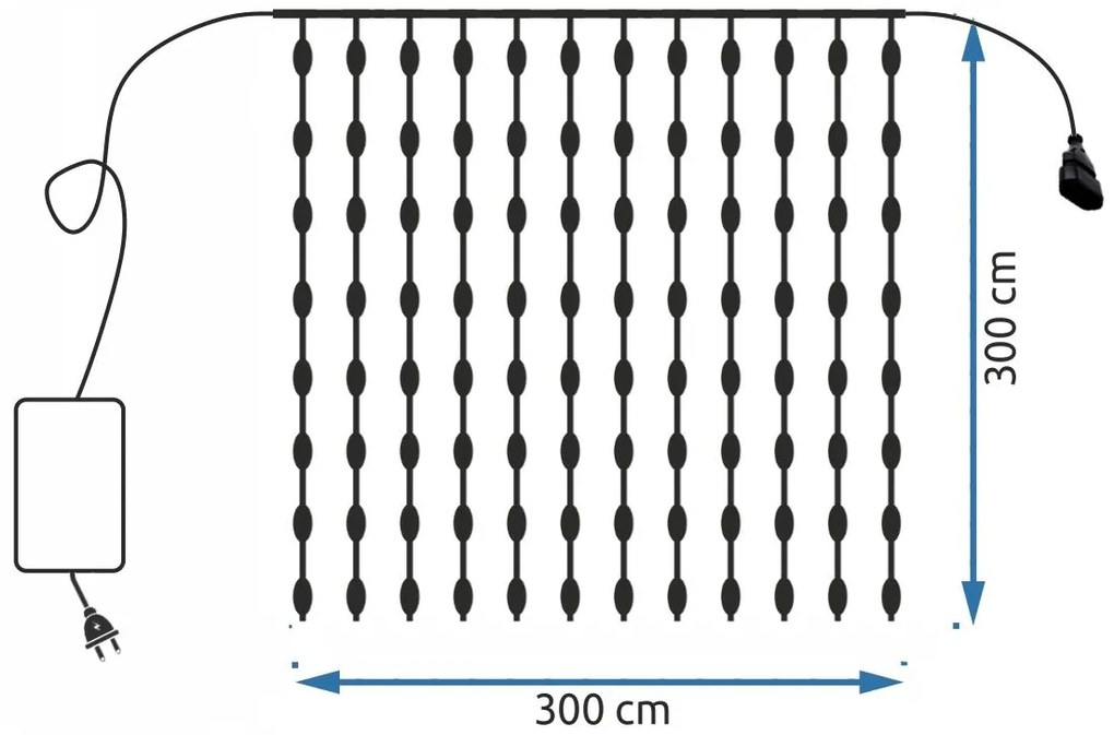 Tutumi Tutumi, LED függöny 300 dióda 3x3m GL2000, CHR-06001 távirányítóval együtt