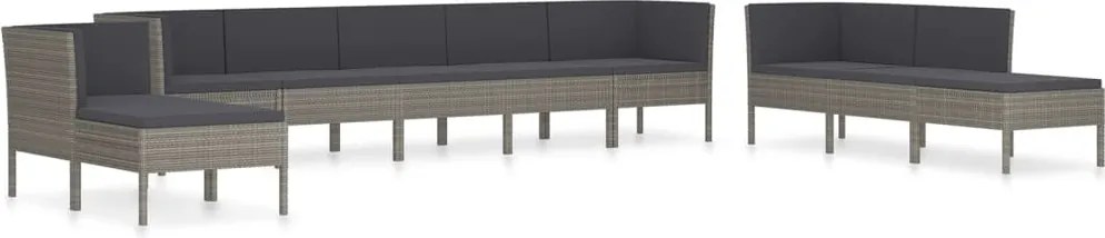vidaXL 10 részes szürke polyrattan kerti bútorszett párnákkal