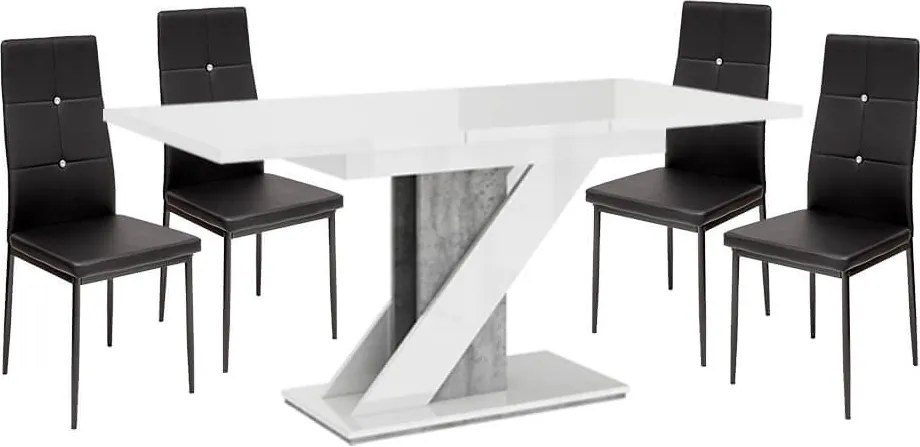 Maasix WGS Szürke-Magasfényű Fehér Z 4 személyes étkezőszett Fekete Elvira székekkel N