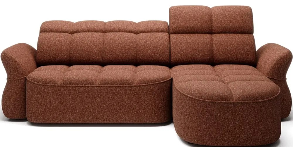 Terrakotta színű bársony kinyitható-tárolóhelyes sarokkanapé (jobb oldali-heverő résszel) Beneth – ELTAP