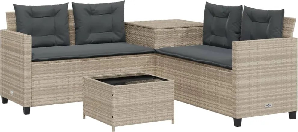 vidaXL L-alakú szürke polyrattan kerti kanapé asztallal és párnákkal
