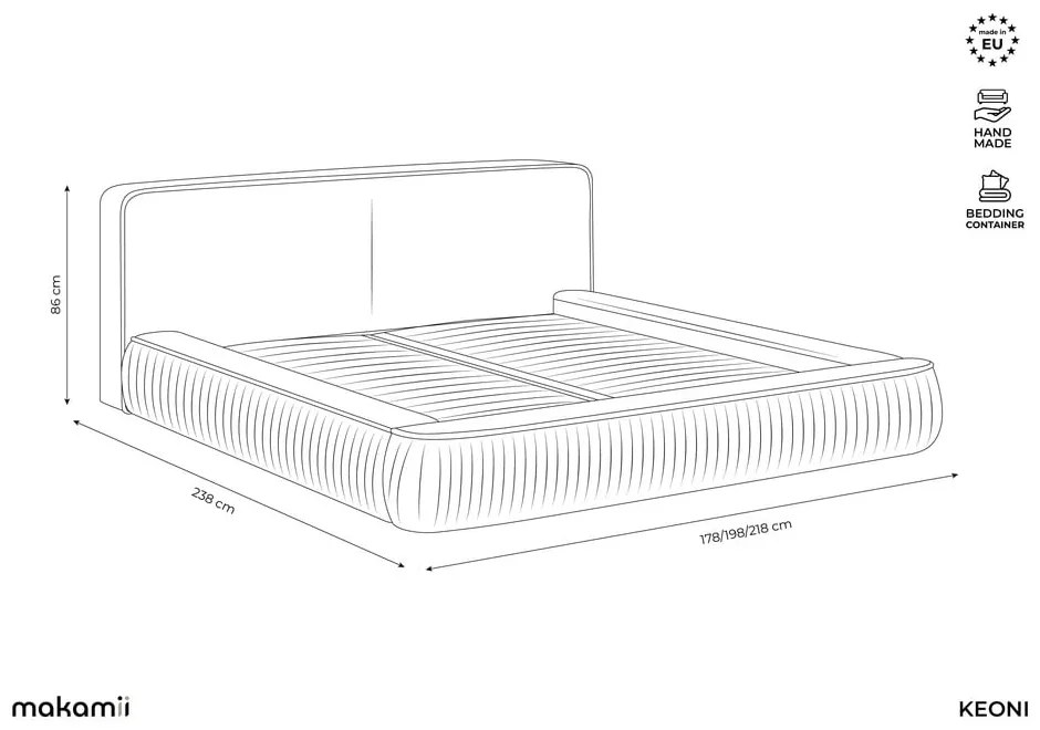 Terrakotta színű kárpitozott ágyneműtartós franciaágy ágyráccsal 160x200 cm Keoni – Makamii