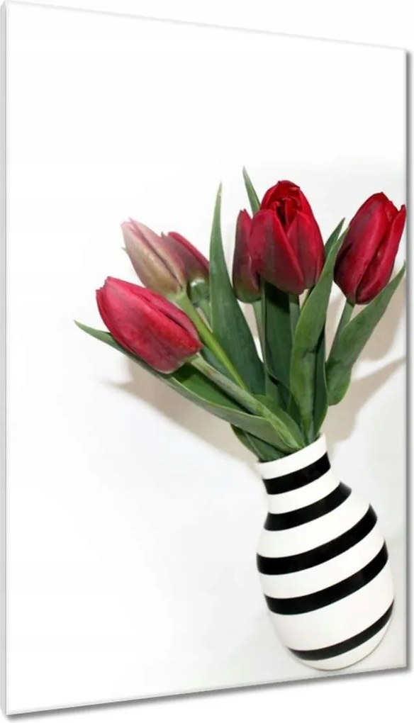Vászonkép 80x120 Csíkos váza Tulipánok