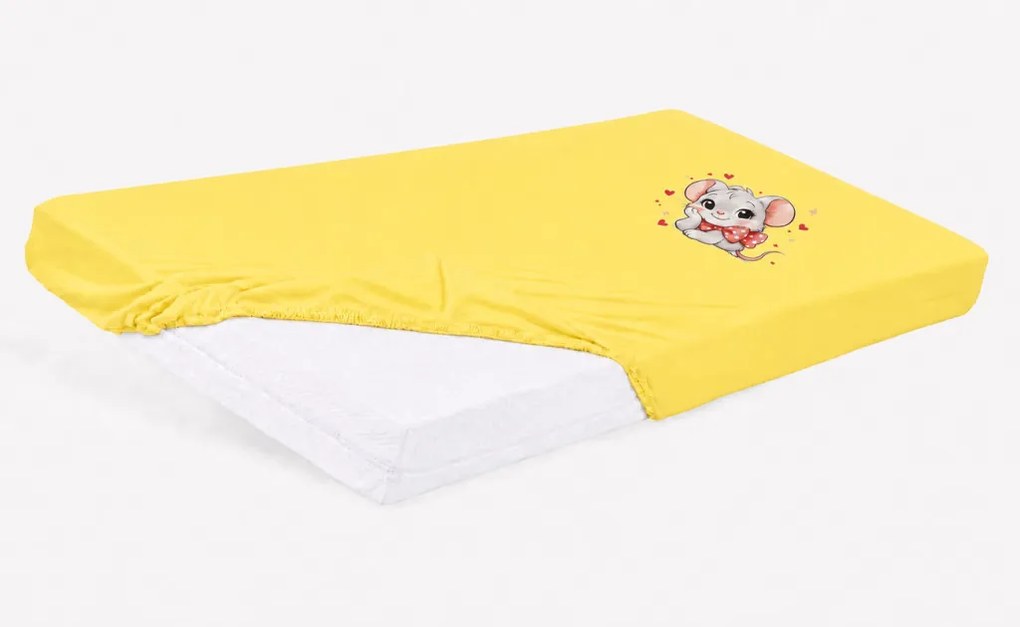Bébi pamut gumis lepedő 60x120/70x140 - Kisegér mintával