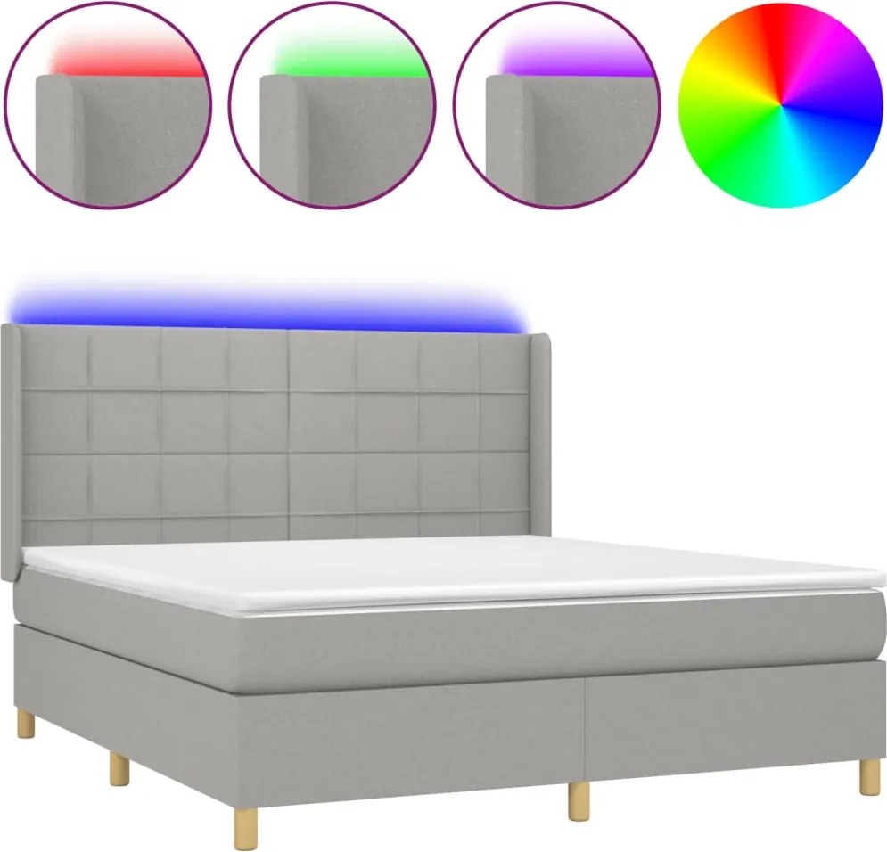 vidaXL világosszürke szövet rugós és LED-es ágy matraccal 160x200 cm