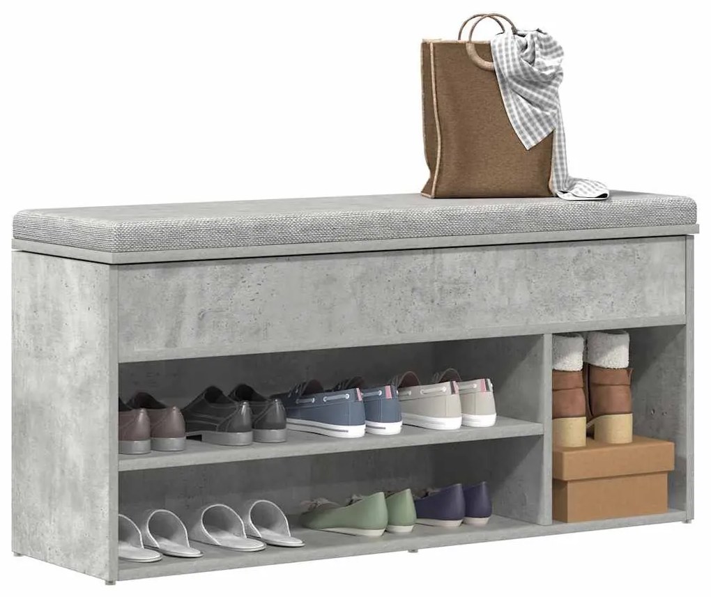 betonszürke szerelt fa cipőpolc 102x30,5x45 cm