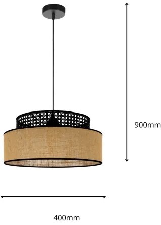 Csillár zsinóron BOHO 1xE27/60W/230V átm. 40 cm fekete/rattan