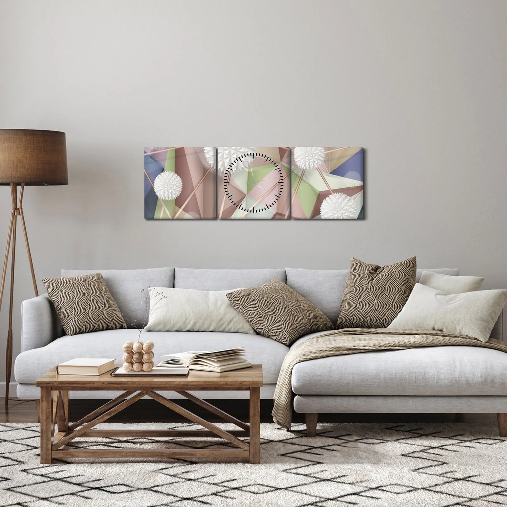 Kép - 3D absztrakció pasztell színekben (órával) (90x30 cm)