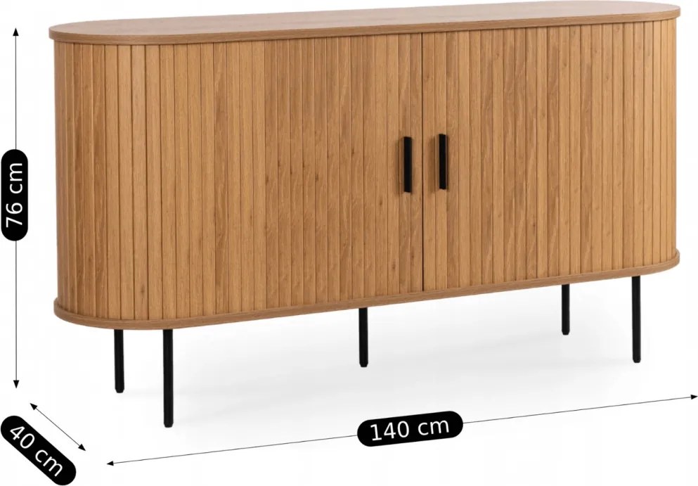 TRISH komód 140 cm, kétszárnyú tolóajtóval, tölgy színben
