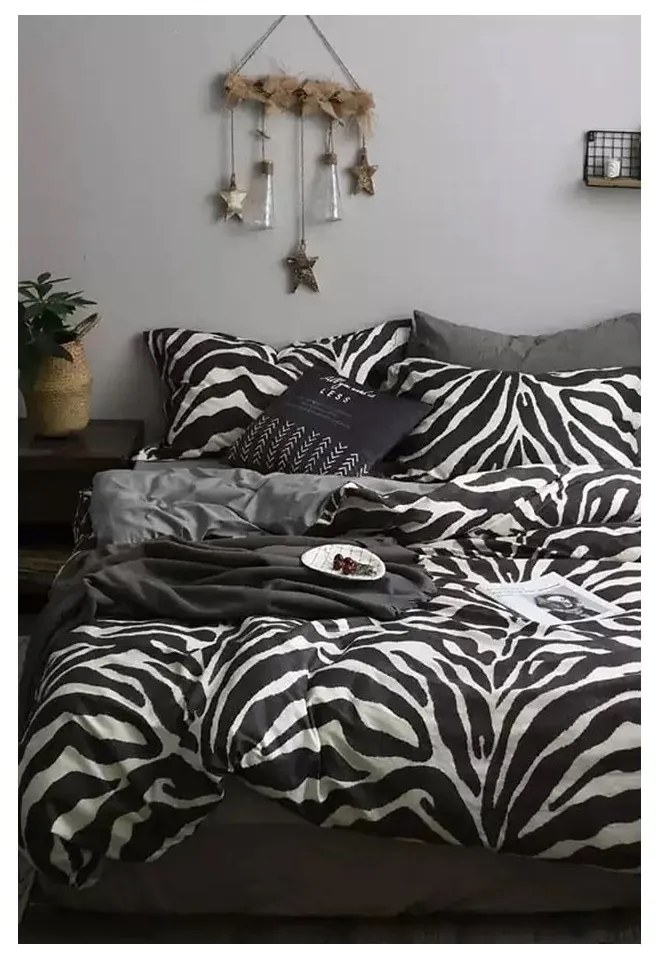 Fekete-fehér kétszemélyes-hosszabbított pamut ágyneműhuzat lepedővel 200x220 cm – Mila Home