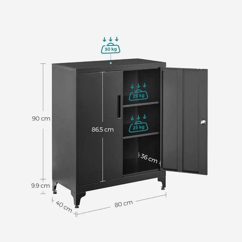 Többcélú fém szekrény RAVEN, 40x80x90 cm, fekete SongmicsHome