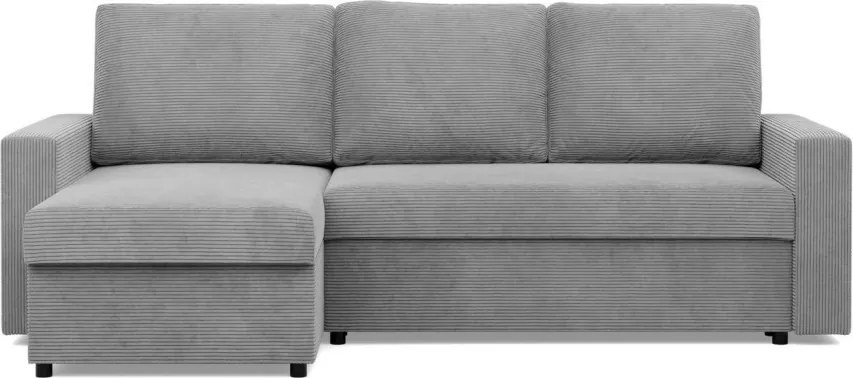 Zeus sarokkanapé, 2 ágyneműtartóval, egyenes kartámasz, kordbársony, univerzális oldal, hab töltet, szürke