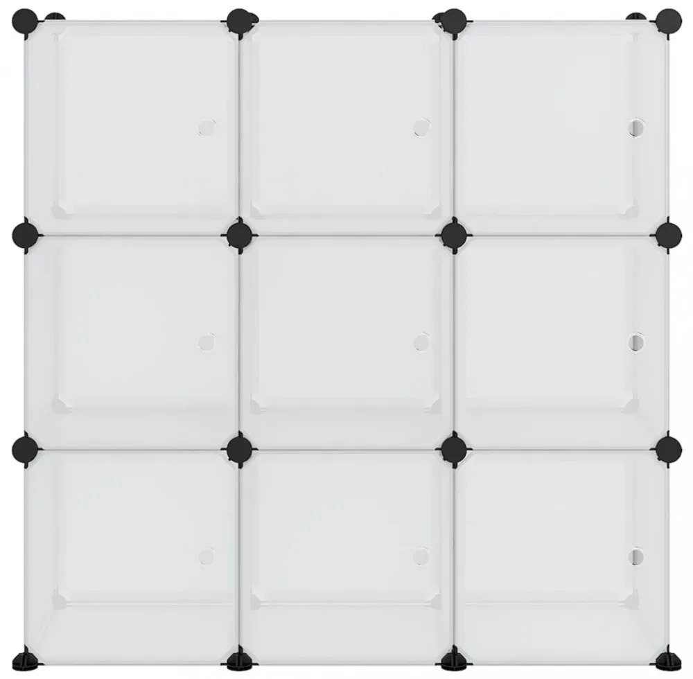 átlátszó PP tárolókocka-rendszerező 9 kockával és ajtókkal