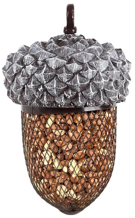 Felakasztható makk alakú madáretető, ráccsal