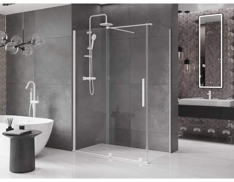 Mexen Velar, zuhanykabin tolóajtóval 150 (ajtó) x 90 (fal) cm, 8mm átlátszó üveg, fehér, 871-150-090-01-20