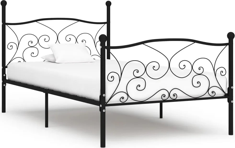 vidaXL fekete fém ágykeret lécezett ágyráccsal 90 x 200 cm