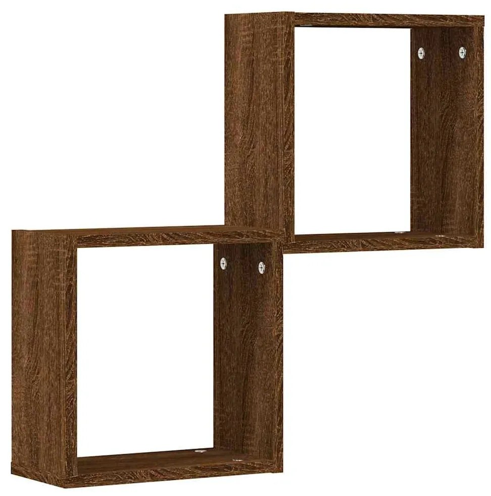 2 db barna tölgy színű fali kockapolc 30 x 15 x 30 cm