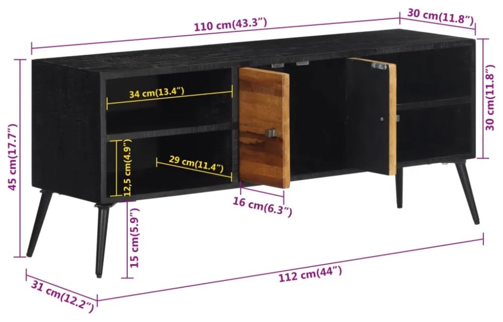 tömör újrahasznosított tíkfa TV-szekrény 112 x 31 x 45 cm