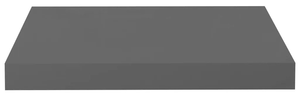 2 db magasfényű szürke MDF lebegő fali polc 40 x 23 x 3,8 cm