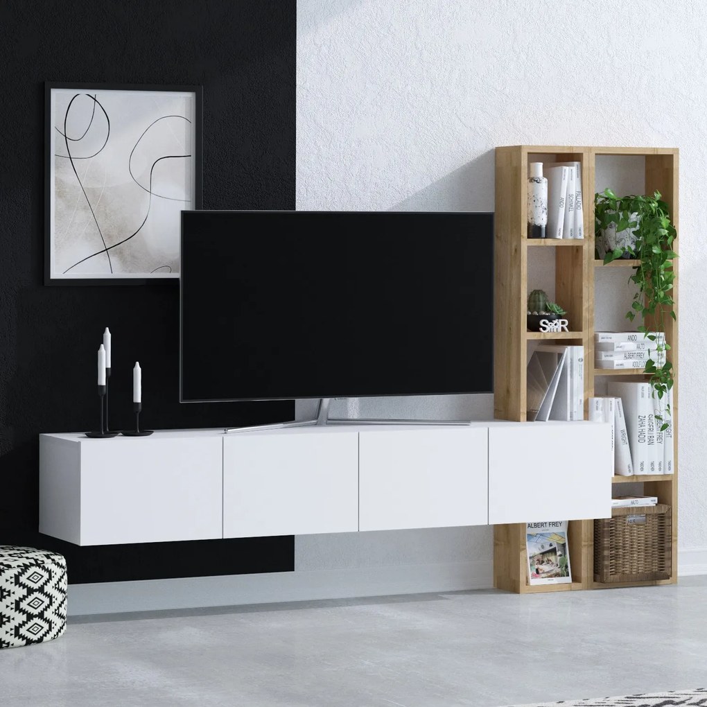 TV asztal/szekrény Panda (fehér + tölgy). 1073376