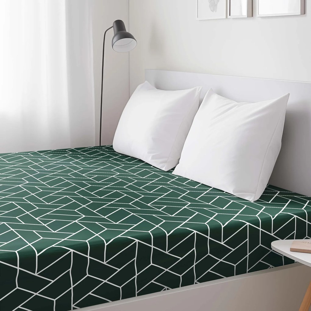 Goldea pamut körgumis lepedő - mozaik minta, sötétzöld alapon 80 x 200 cm