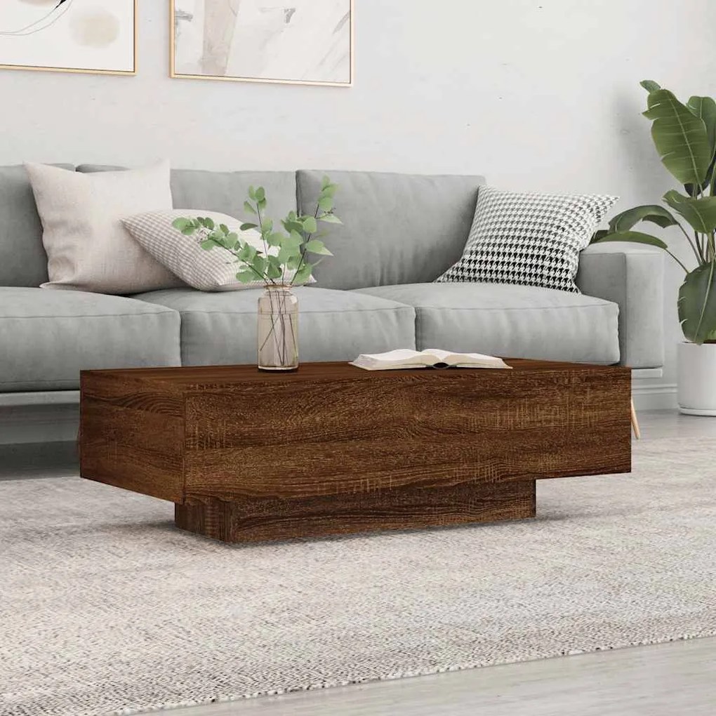 Barna tölgyszínű szerelt fa dohányzóasztal 100x49,5x31 cm