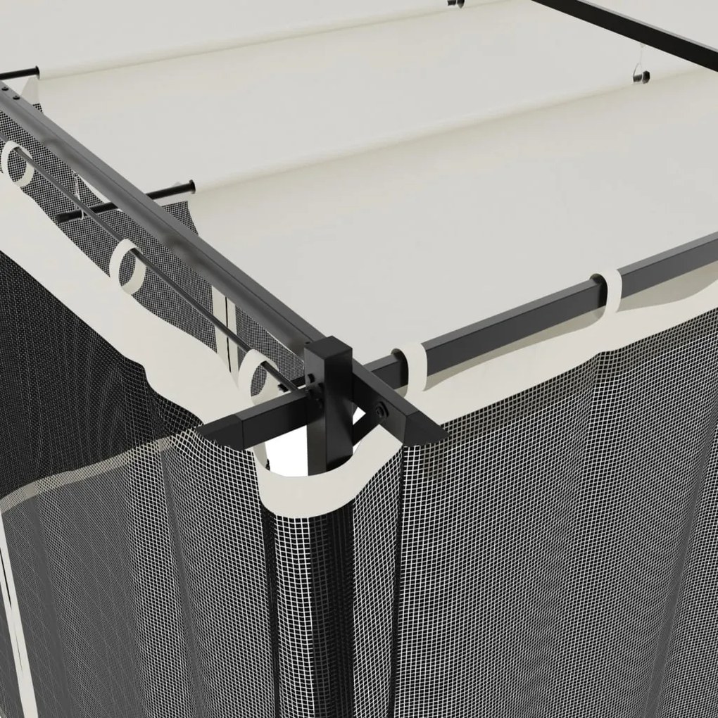 krémszínű acél pavilon hálós oldalakkal 6 x 3 m