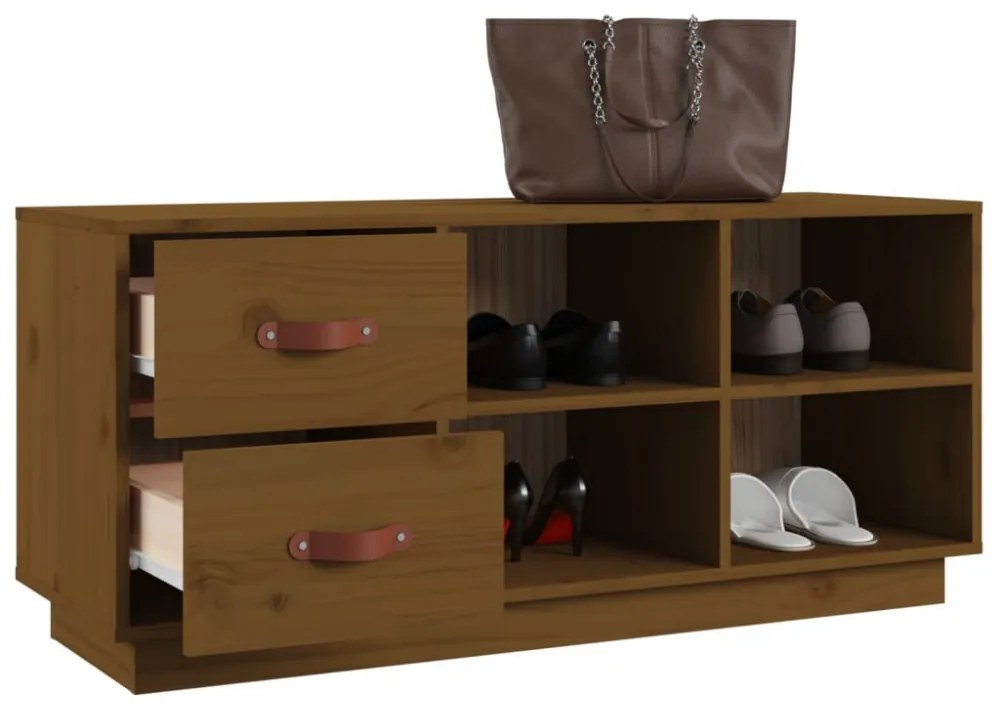 mézbarna tömör fenyőfa cipőtároló pad 100 x 34 x 45 cm