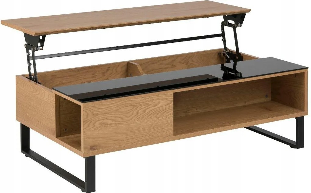 Ipari dohányzóasztal asztallap emelő rendszerrel és alatta tárolórekesszel