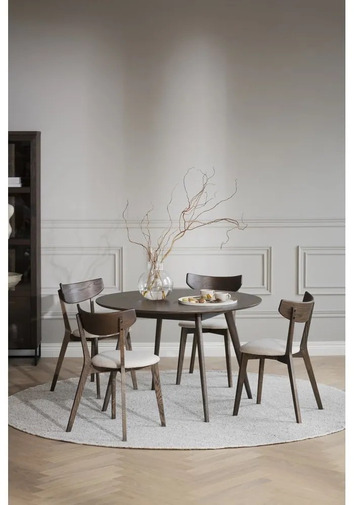 Sötétbarna kerek étkezőasztal tölgyfa dekorral ø 115 cm Yumi – Rowico