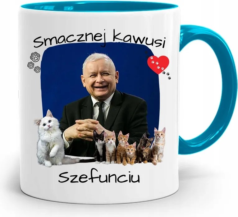 Kék Vicces Bögre Jaroslaw Kaczynski fényképes nyomattal