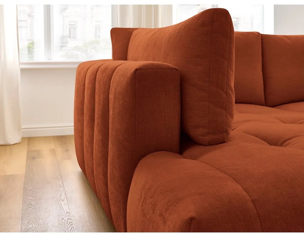 Téglavörös kinyitható-tárolóhelyes sarokkanapé (bal oldali-L alakú) Fuji – Bobochic Paris