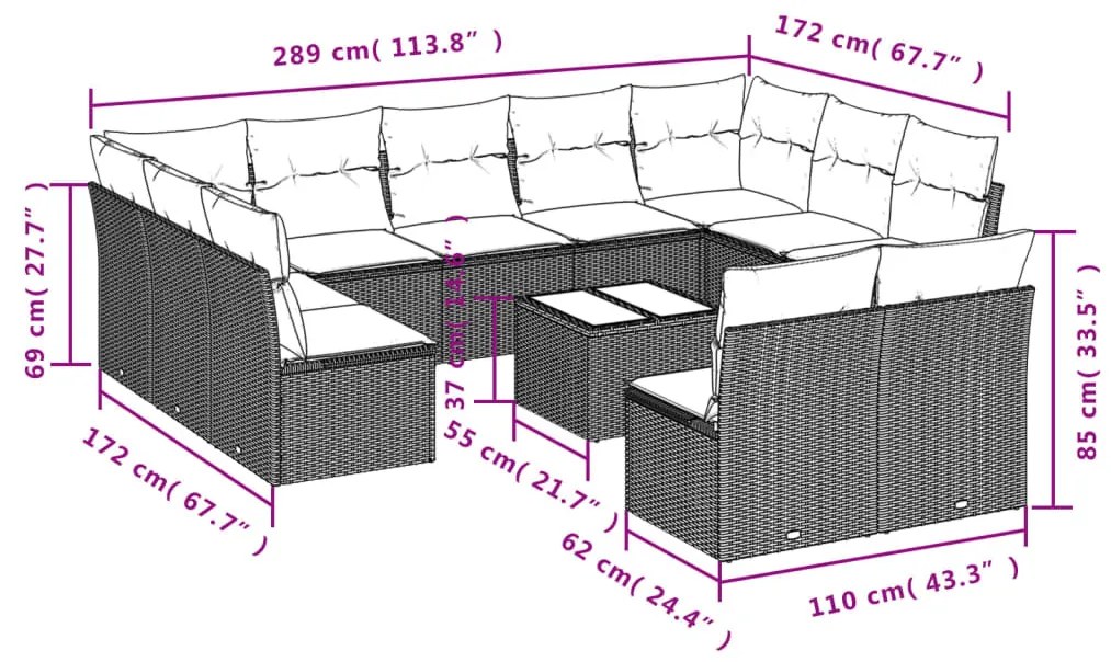 12 részes bézs polyrattan kerti ülőgarnitúra párnákkal