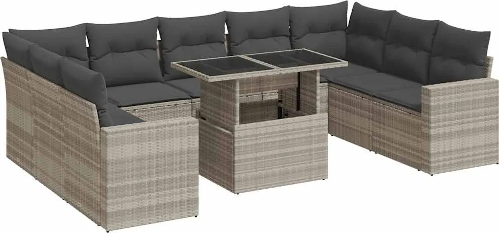 vidaXL 10 részes világosszürke polyrattan kerti ülőgarnitúra párnákkal